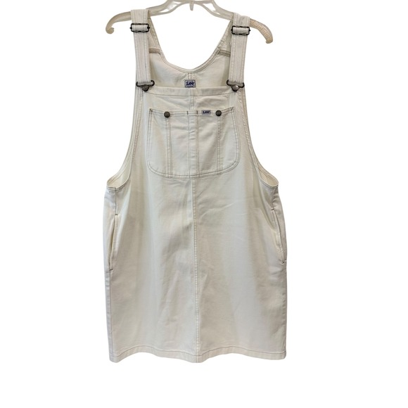 Lee Workwear Overall Dress White Denim Sleeveless Pockets Women's Large - Picture 1 of 5